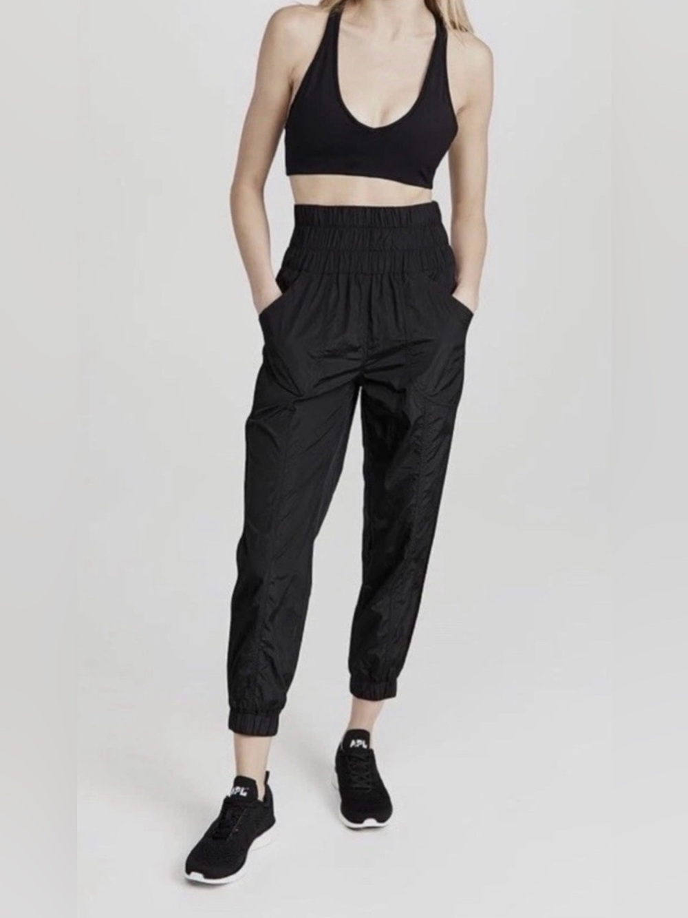 Free People Movement Black Nylon Parachute Joggers Windbreaker Pants